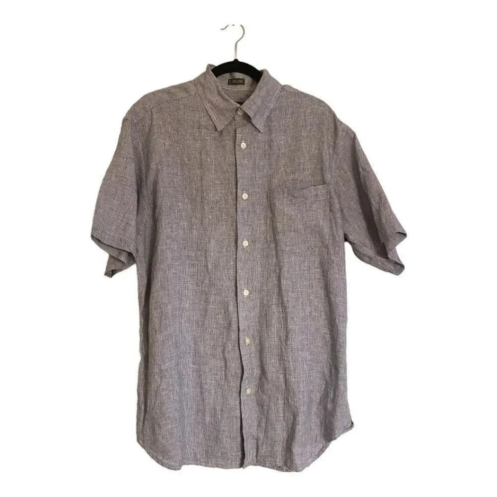 ORVIS Black & White Linen Button Down Mens Shirt Large VGUC